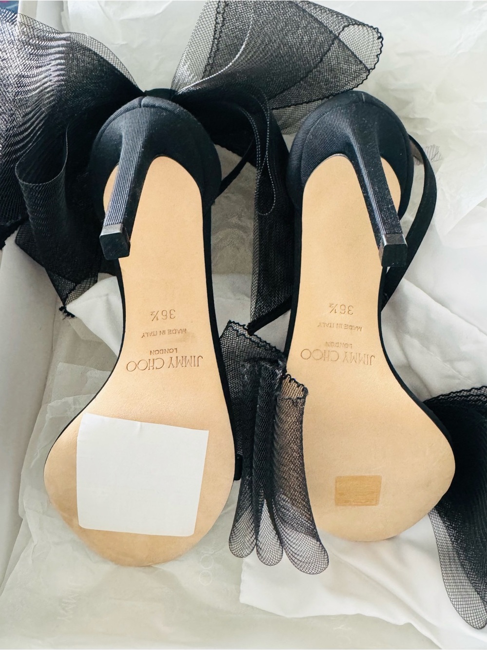 Jimmy Choo Black Tulle Bow Ankle-Strap Heels Aveline 100 - Picture 2 of 2